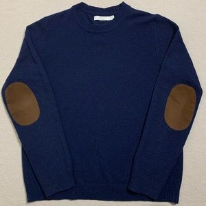 Topman Navy Blue Elbow Patch Wool Sweater L